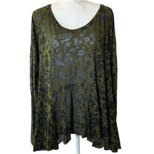 Peruvian Connection Olive Phoenix Burnout Top, Size M